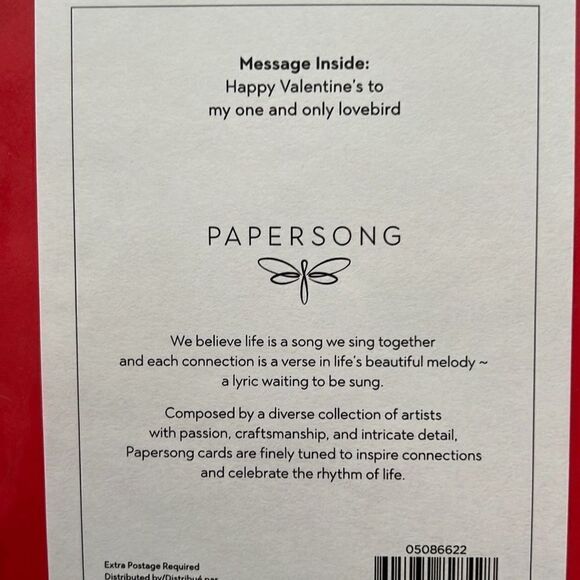 HUSBAND Valentine’s Day Card w/ Red Envelope Lovebirds by Papersong Brand New - Picture 2 of 4